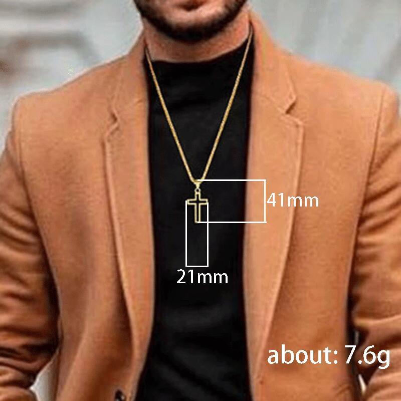 Skeleton Cross Necklace for Men Women Stainless Steel Hollow Out Cross Pendant Box Chain Collier Religious Faith Christ Collar