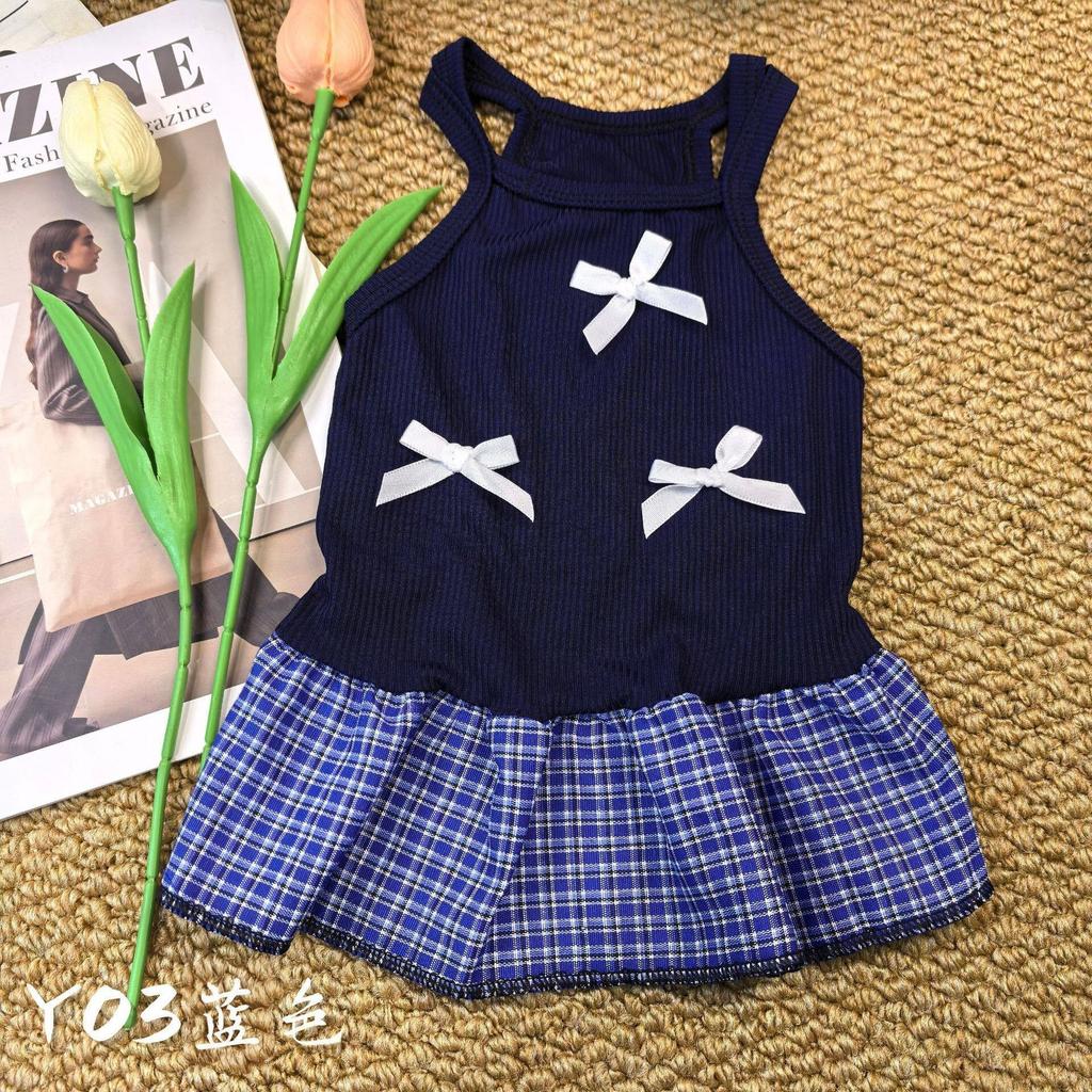 Spring Summer Thin Breathable Pet Camisole Dress With 3 Small Bows, Anti-shedding Fur Vest Skirt, Clothes For Small Dogs Cats
