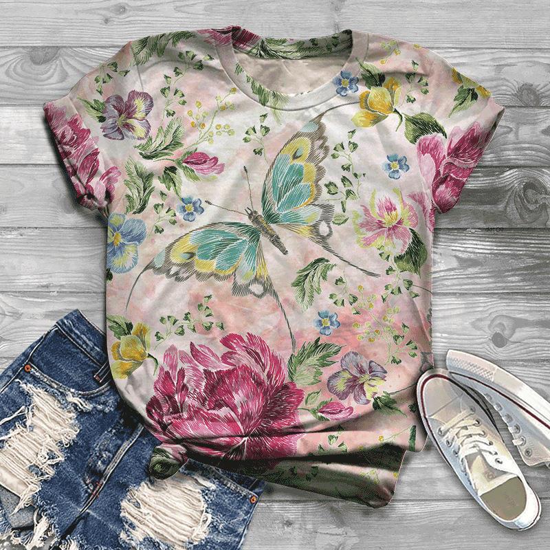 Summer Top Butterfly Series 3D Digital Printed Sports and Leisure Loose Women's Short Sleeved T-shirt