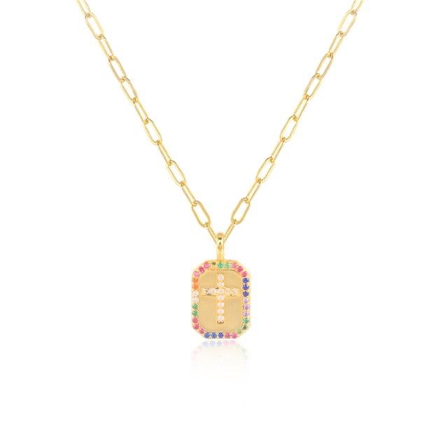 925 Sterling Silver Necklace For Women Color Cross Necklace Charms Chains Fine Jewelry Choker Bijoux Femme   Trend