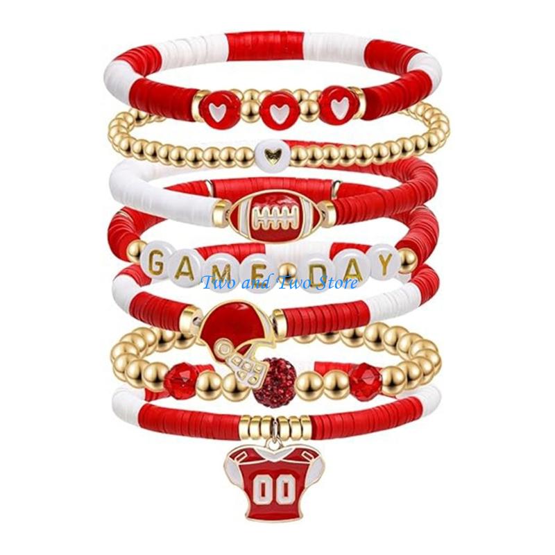 HX6F Multicolor Sports Charm Bracelets Lightweight Resin Stackable Wrist Jewelry
