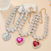 European & American Bridal Jewelry Set: Round Glass Diamond Earrings with Heart Pendant Necklace
