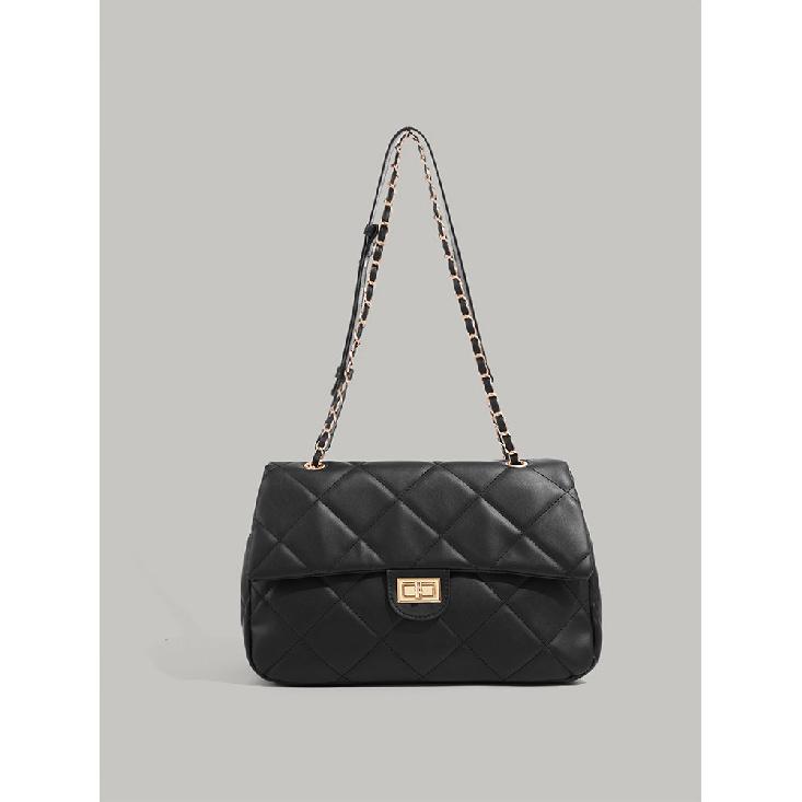 

Модная одноплечевая сумка большой вместимости 2025 Новая повседневная универсальная стильная стеганая сумка кроссбоди на цепочке высокого класса для женщин чёрный
