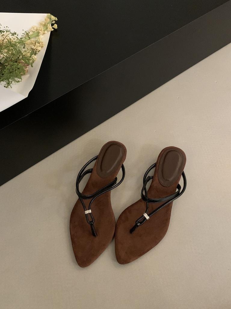 French Pointed Silver Wedge Heel Cool Slippers Women's Outer Wear 2025 Summer New Niche Toe Thin Strap Roman Sandals