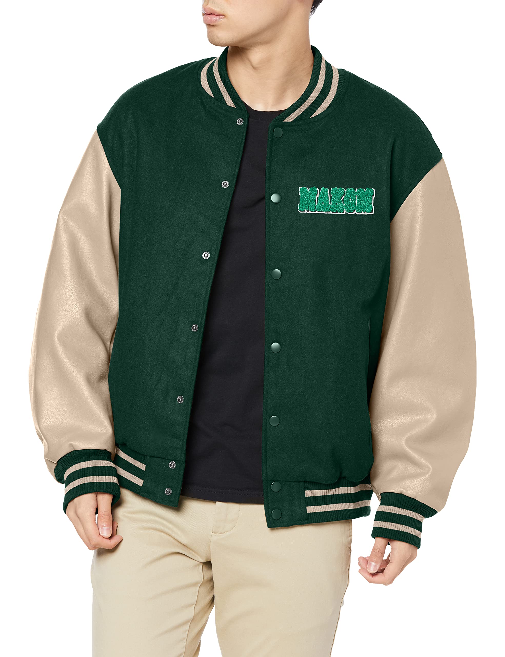 

WEGO Унисекс Мелтон Большая Куртка Стадион с Зеленым Патчем Street D, Верхняя одежда, Блузон, Осень, Зима, Весна, Повседневный, Стиль, Подарок, Мужская, XL,