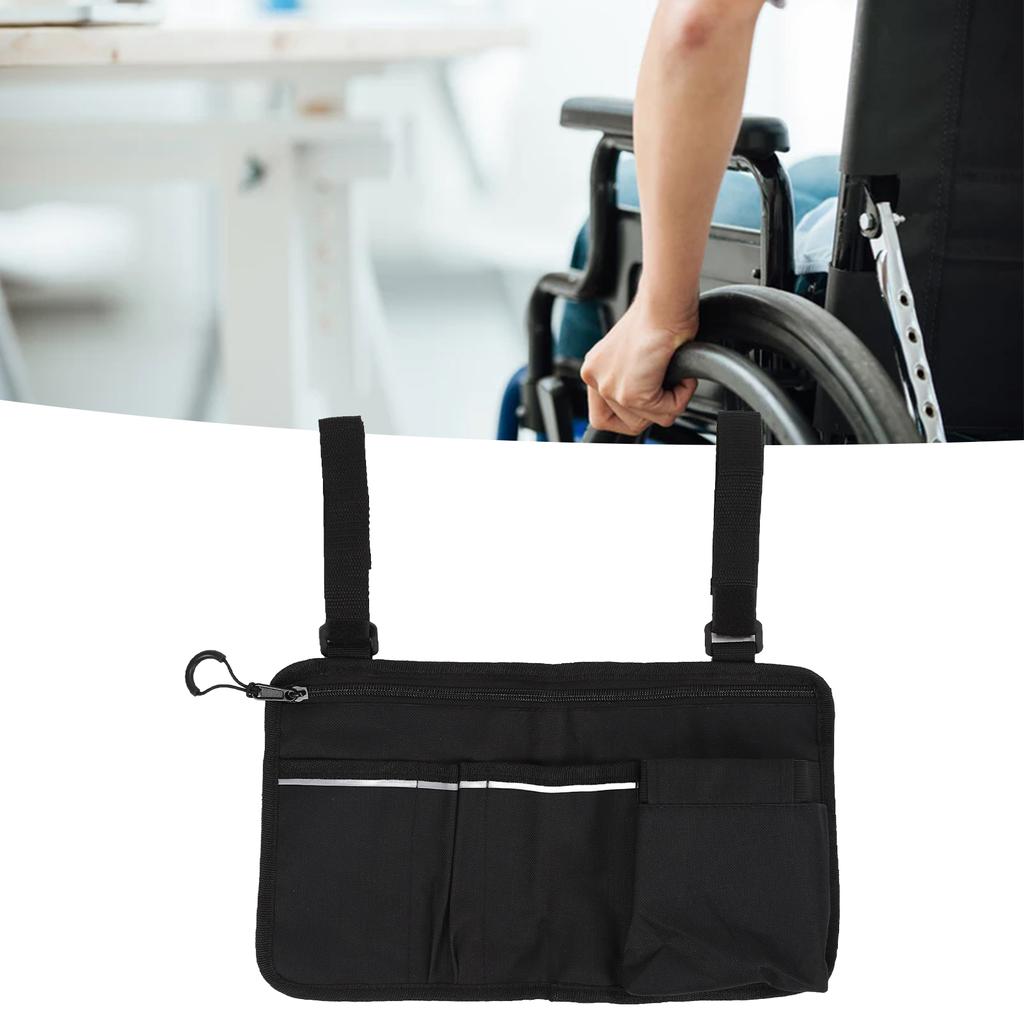 Wheelchair Side Bag Multi Pocket Waterproof Lightweight Compatible Walker Bag with Reflective Strip