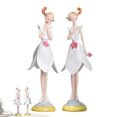 Mädchenfiguren Dekor Harzhandwerk Statuen Skulptur 2 Stück Mädchen Tischdeko Elegant Kleine Figuren Ornamente Handbemalt Zuhause