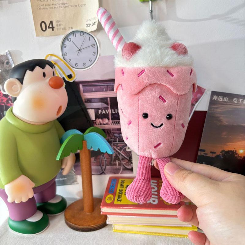 Fun Strawberry Milk Shake Chocolate Milk Shake Plush Doll Backpack Charm Bag Decoration Cute Cartoon Dessert Doll Birthday Gifts