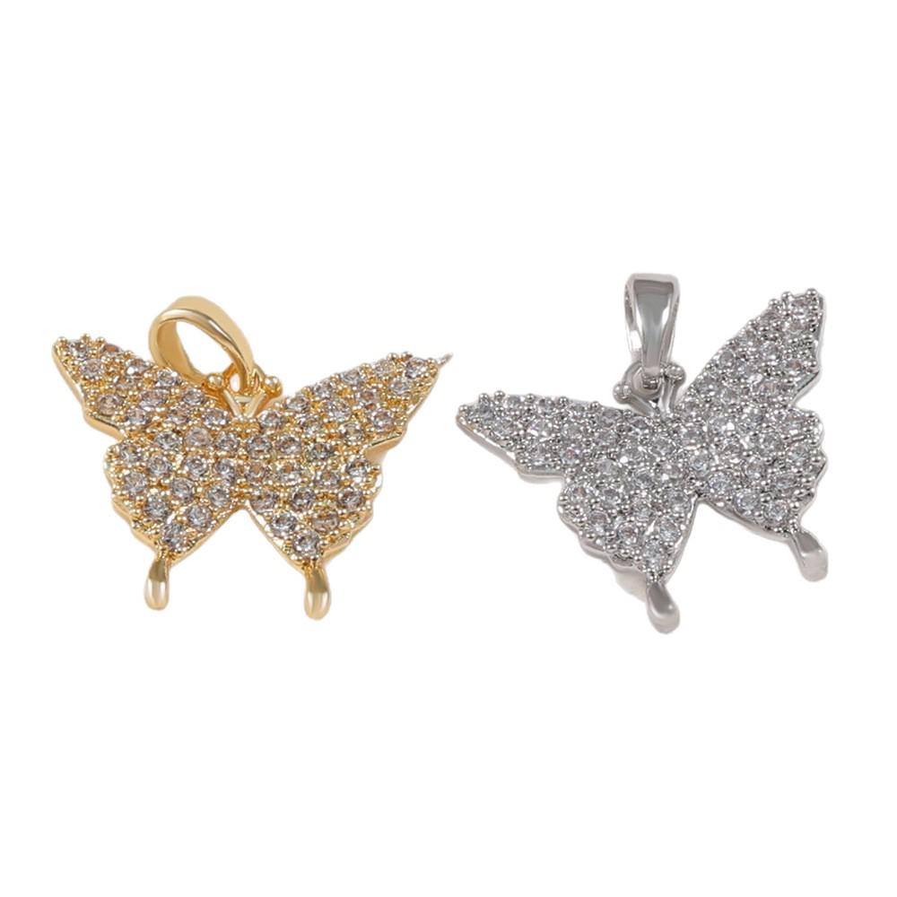 Elegant Two-Tone Butterfly Pendant with Full Diamond Design - Gold & Silver Clavicle Chain Accessories