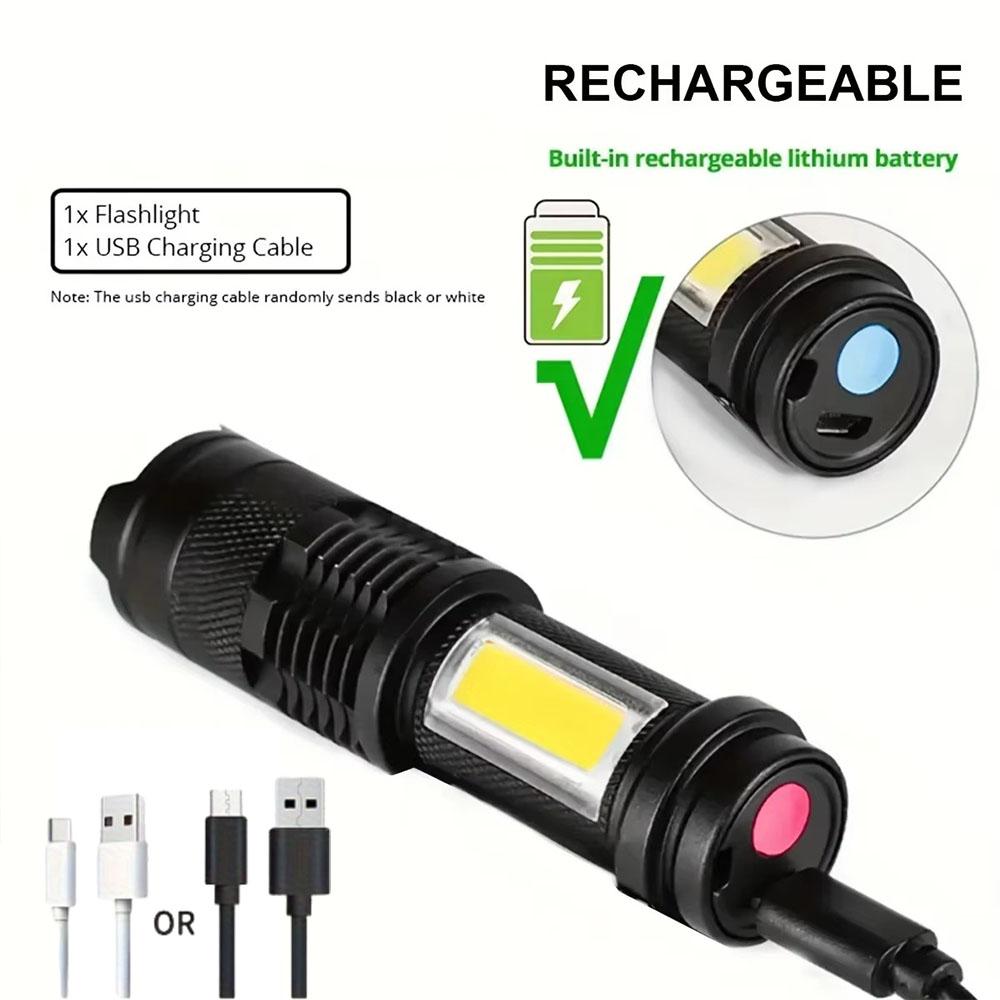 Mini LED Flashlight Zoomable Rechargeable Torch XPE+COB Side Light Emergency Flash Lamp For Outdoor Camping Lighting Lantern