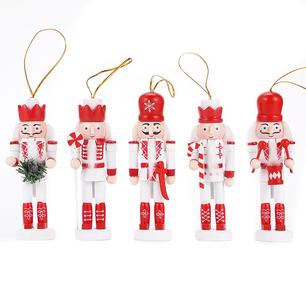 5Pcs/Set British Style Nutcracker Puppet Wooden Handmade Nutcracker Soldier Pendant Doll Toy Ornament Christmas Decoration Gift