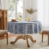 Round Tablecloth Gray Blue Farmhouse Cotton Linen Wrinkle Resistant Washable Table Cloth for Stripe Tassel Dinning Decoration