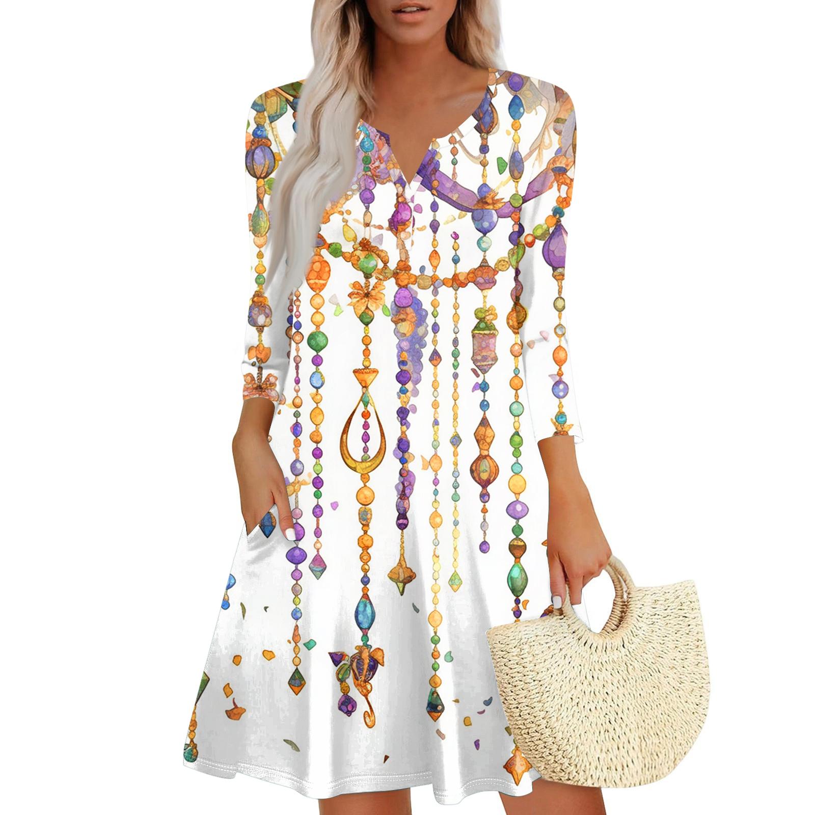 

Women s Dress Loose V Neck Three-quarter Sleeve With Pockets Dress XL білий