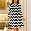 Women Long Sleeve Round Neck Midi Dress Boho Gradient Tie Dye Star Floral Branch Print Flared Casual Dress