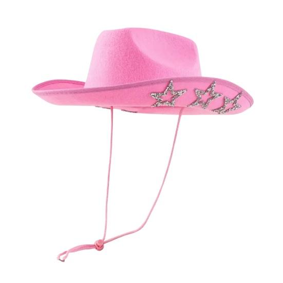 Hat Scarf Glasses Set Pink Series Felt Cowboy Hat with Feather Trim Pink Bandana Heart-Shaped Sunglasses Versatile Western Style Accessories