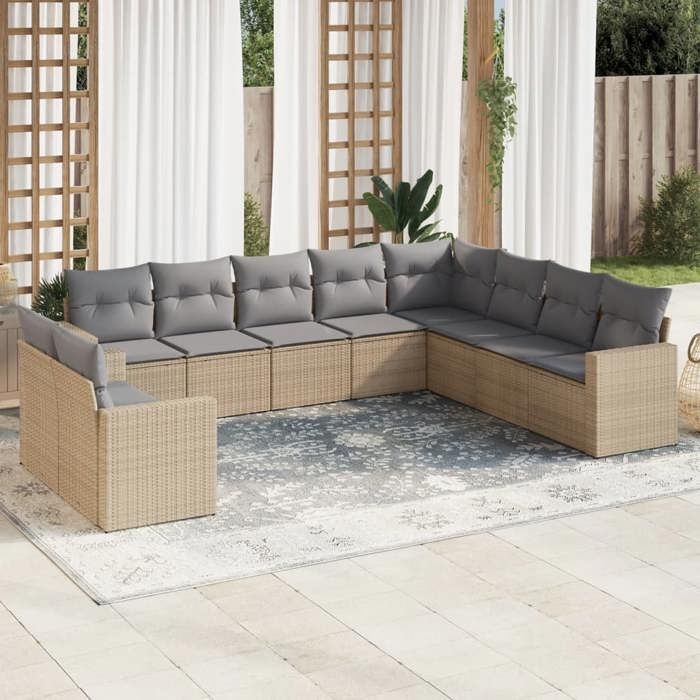 VidaXL Salon de jardin avec coussins 10 pcs beige résine tressée 3251506