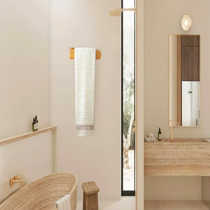 Bamboo Wooden Towel Rack, Adhesive Wall-Mounted Bathroom Organizer, No Drill Shelf For Home, Kitchen & Toilet Storage