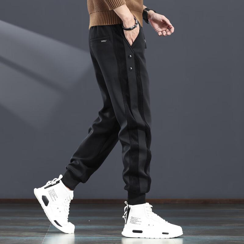 Męskie spodnie dresowe JieLeNuo z sztruksu patchworkowego, podszyte polarem