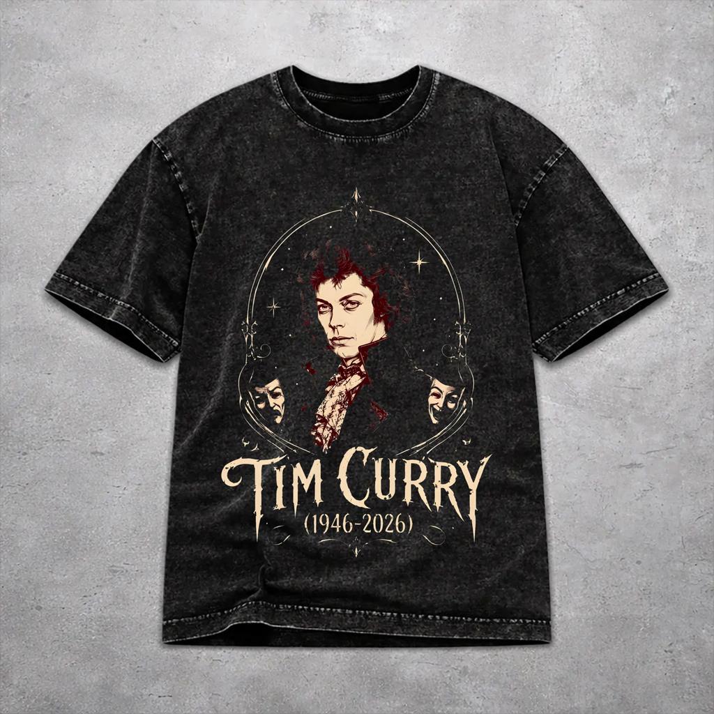 Mode Herren Damen RIP Tim Curry T-Shirt Gewaschener Stil T-Shirts Oberteile