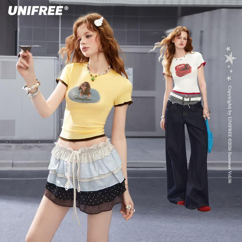 UNIFREE Korean Style Pet Print Slim Fit T-Shirt S