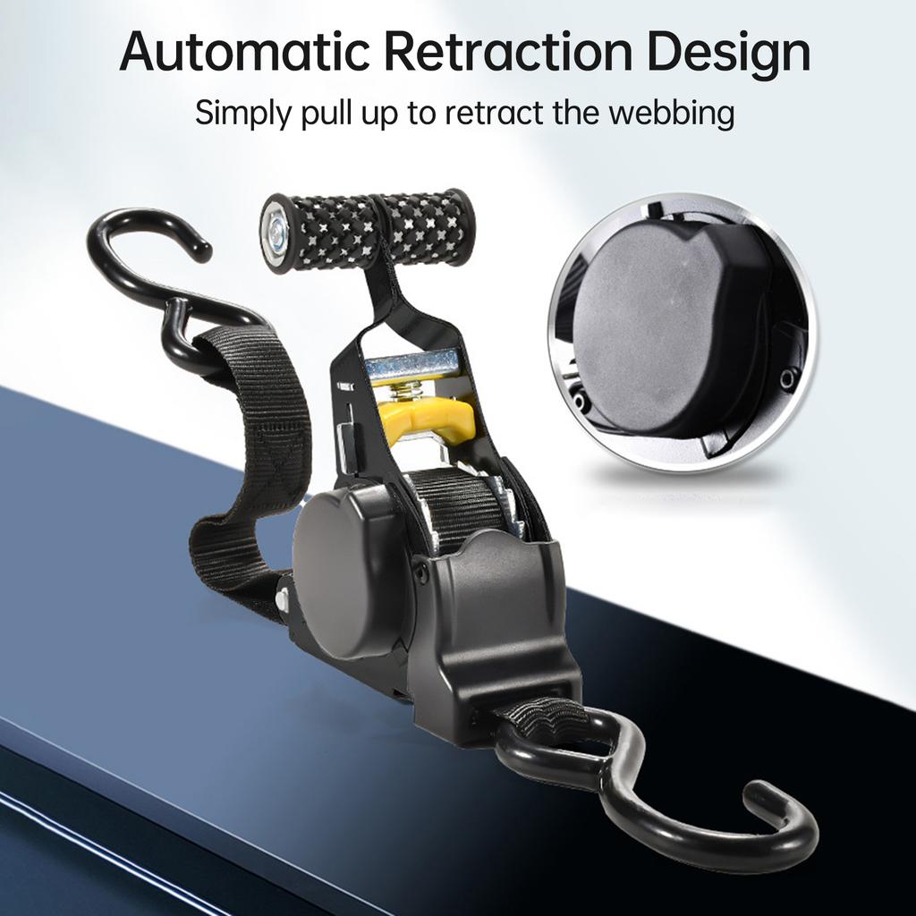 Automatic Retractable Ratchet Straps 1Inch X 12FT Heavy Duty 1500lbs Breaking Strength Tie Down Self Retracting for Car Motorcycle Truck Trailer Roof