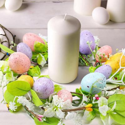 Small Easter Egg Wreath for Front Door Artificial Spring Colorful Eggs Wreath Farmhouse Hanging Kitchen Cabinet Wreath with Ribbon for Front Porch