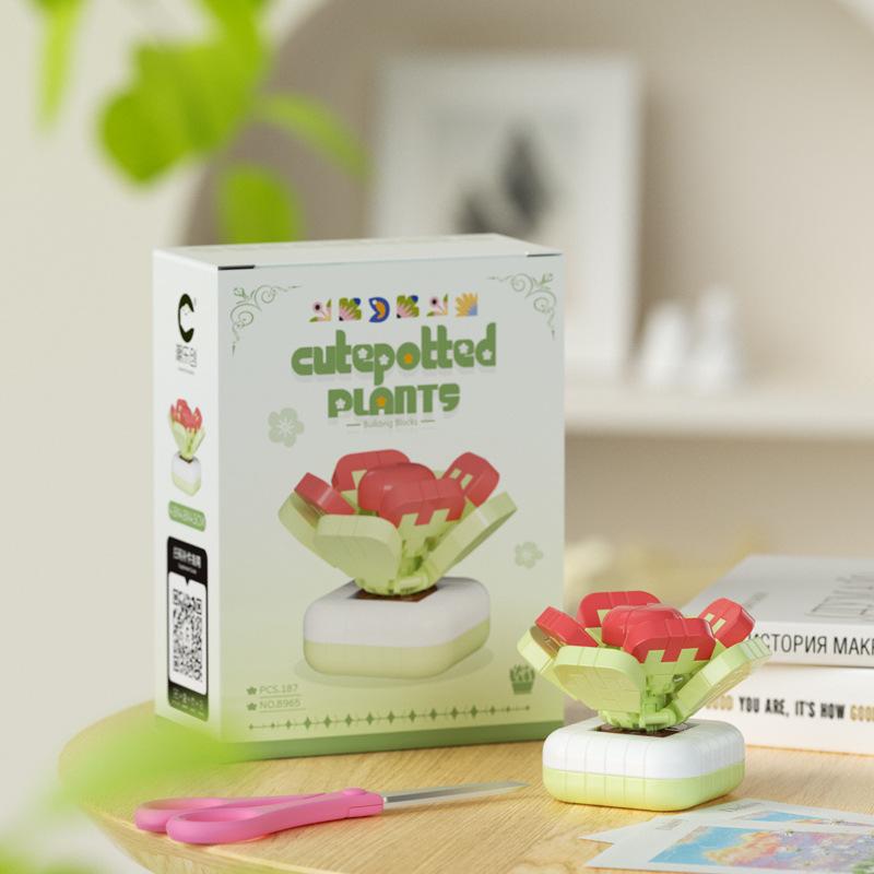 Blumenstrauß Bonsai Bausteine Künstliche Pflanze aus Kunststoff Staubschutz Mikromodell Dekoration Spielzeug für Kinder Geburtstagsgeschenk