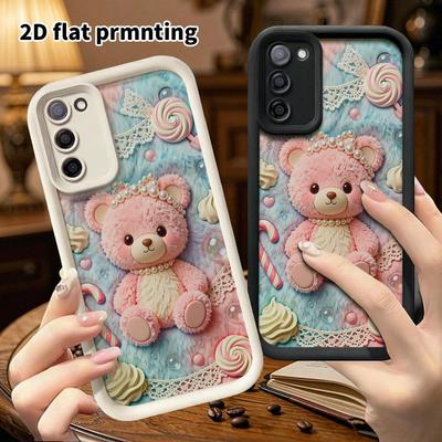 Phone Case: 2D Flat Samsung Galaxy A34 A35 M05 M06 S20 S22 S21 FE Plus 5G Step Protection Case, Little Bear Candy, Christmas and Halloween Gifts