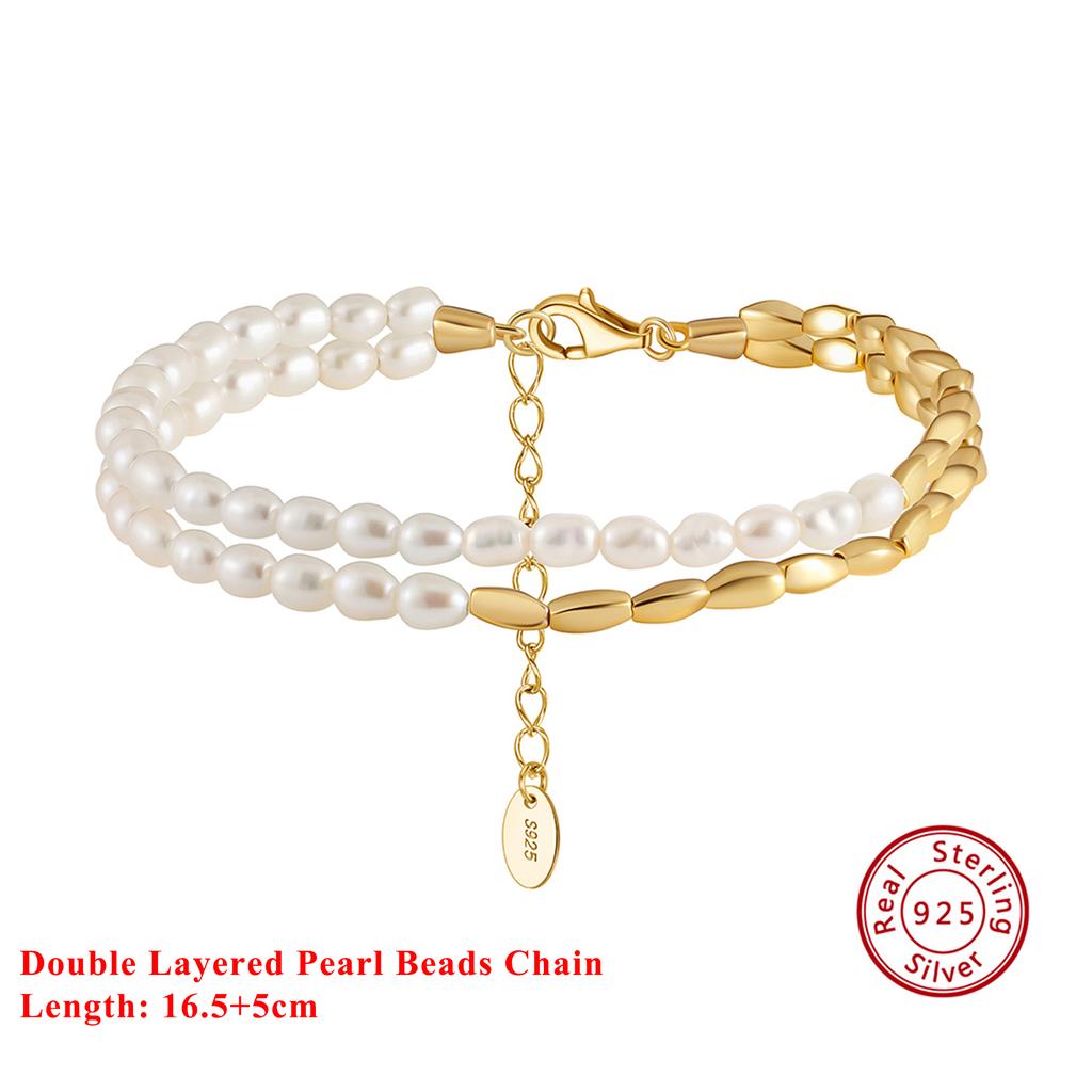 EFFIE QUEEN Enchanting 925 Sterling Silver Freshwater Pearls Beads Chain Bracelet Perfect for Romantic Celebrations Gift GPB29