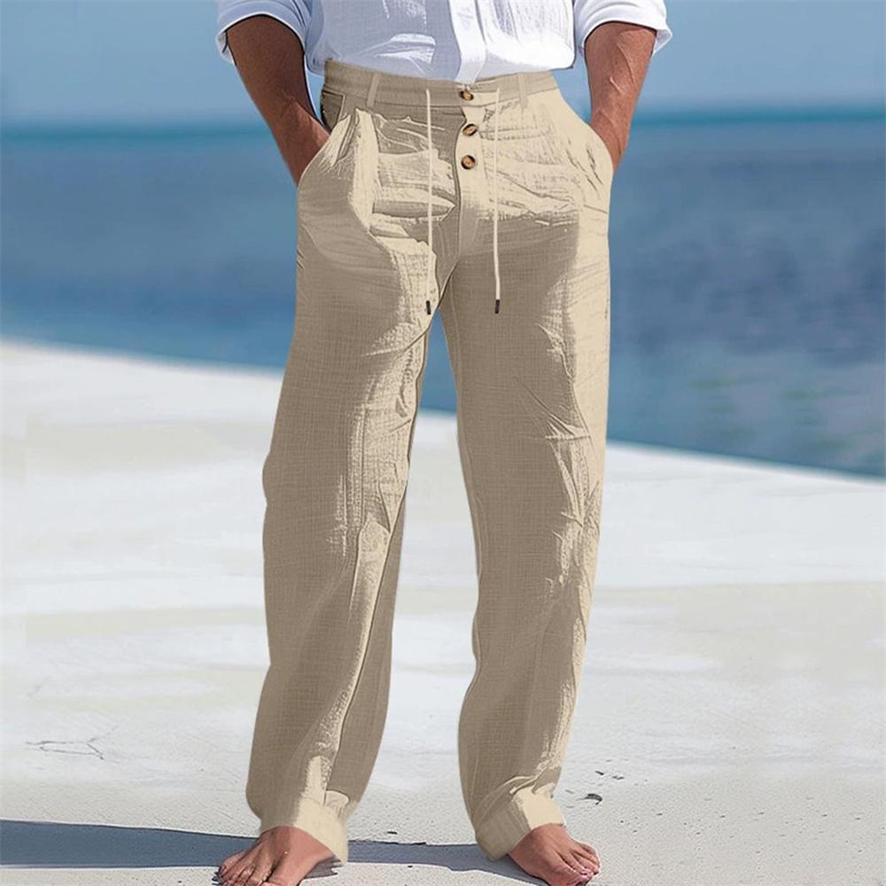 Herfst Lente Heren Katoenen Broek Casual Ademend Comfortabele Broek Knopen Trekkoord Ontwerp Strandstijl Vakantie Lange Broek