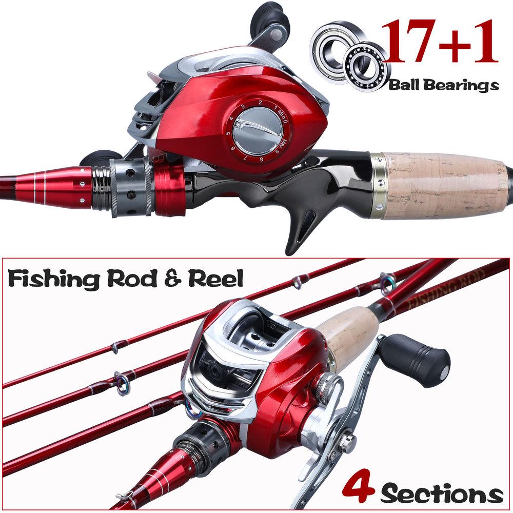 4 Sections Fishing Rod with 7.2:1 High Speed Baitcasting Reel Portable Fishing Rod Set Fishing Tools