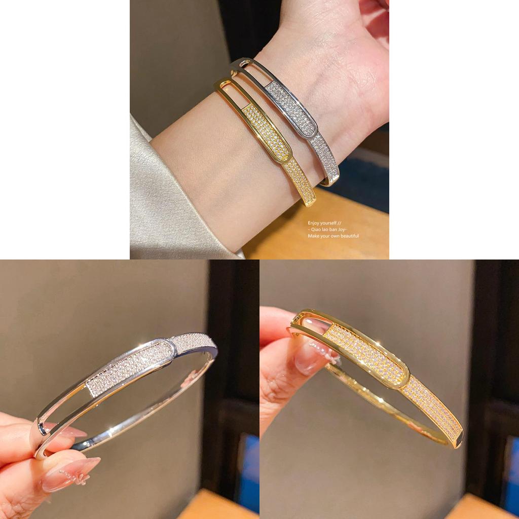Geometrisches Goldplattiertes Zirkonium Ovales Manschettenarmband Für Modebewusste Frauen