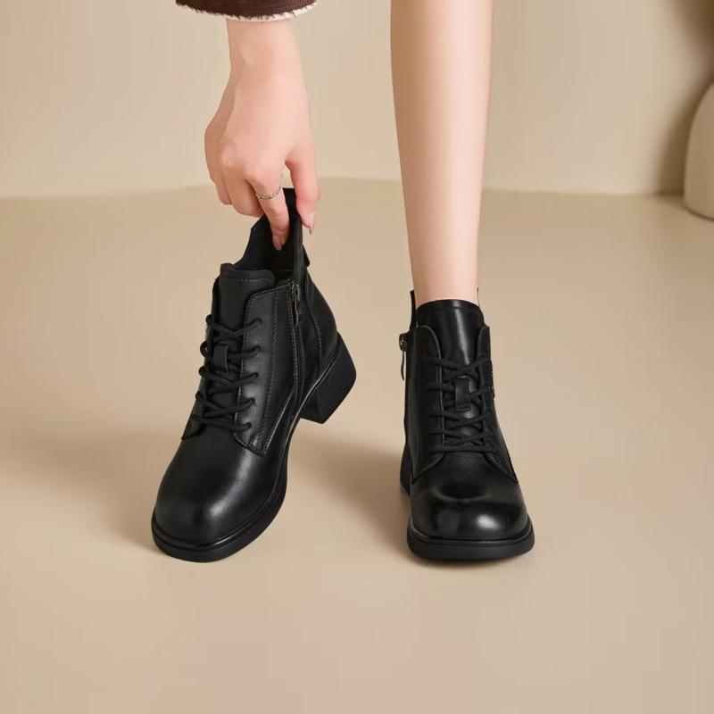 Retro Shoes and Boots, Women's Round-toed Chunk-heeled Ankle Boots, New Height-increasing Boots