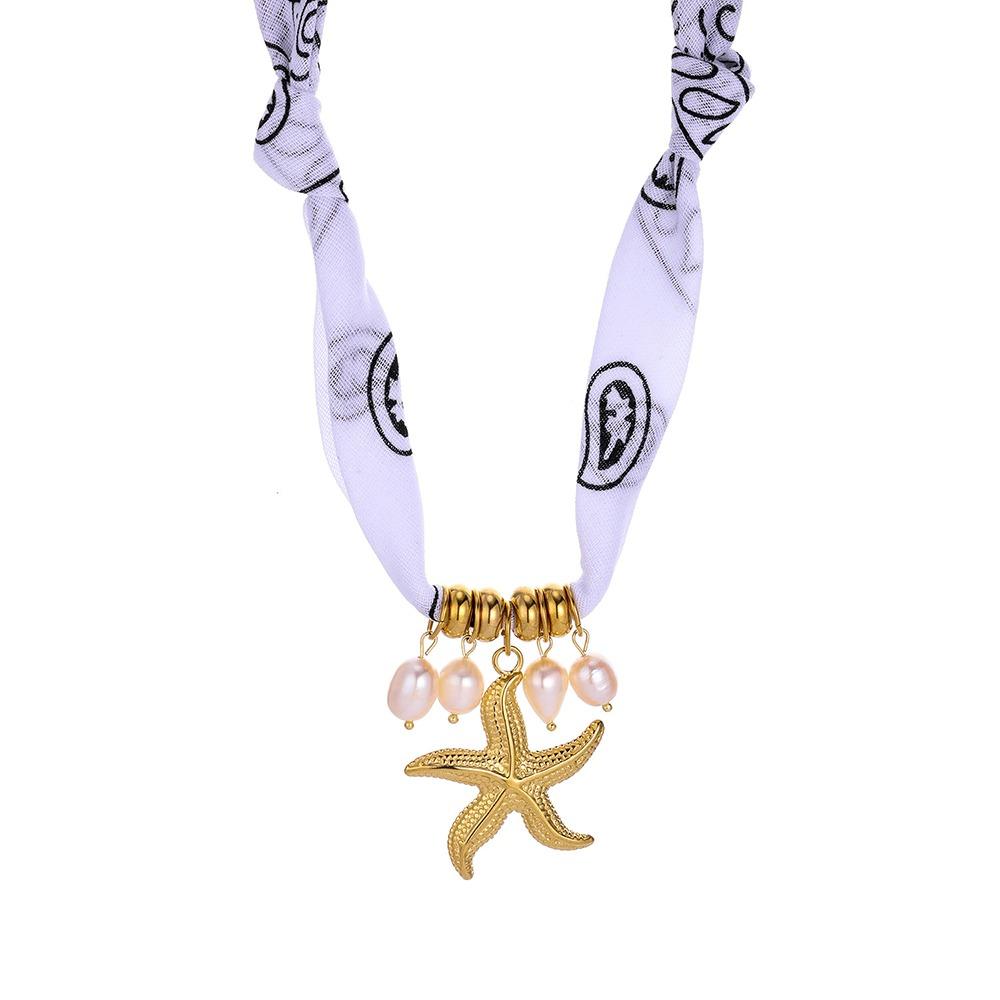 Vintage Cloth Wrap Scarf Necklace Stainless Steel Charm Pendant  Beach Jewelry