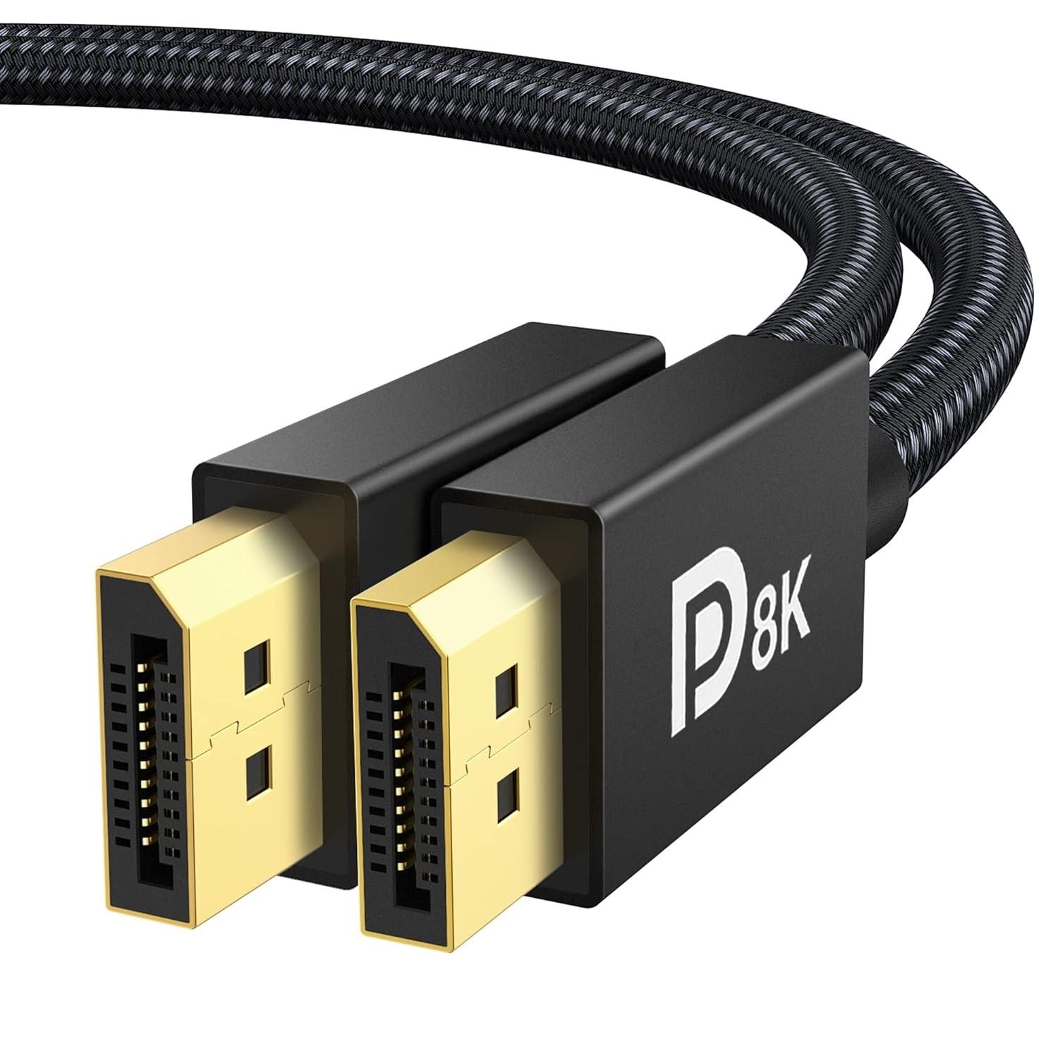 

Кабель DisplayPort 8K Сертифікований VESA Кабель DP 8K (8K@60Гц 4K@144Гц, 2K@240Гц)HBR3 Підтримка 32.4 Гбіт/с Плетений кабель Display для ігрового монітора Графічний ПК 2m