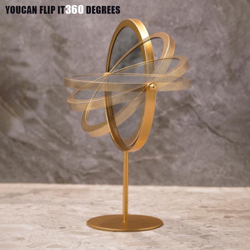 Makyaj ve Soyunma Masası Üstü Aynaları Ev Dekorasyonu İçin İskandinav Altın Yuvarlak Makyaj Aynası 360° Dönebilen Ayarlanabilir Kozmetik Ayna