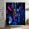 Japanese Tokyo Night City Shower Curtain Anime Streetscape Bathroom Decor Modern Aesthetic Vaporwave Wall Art Backdrop