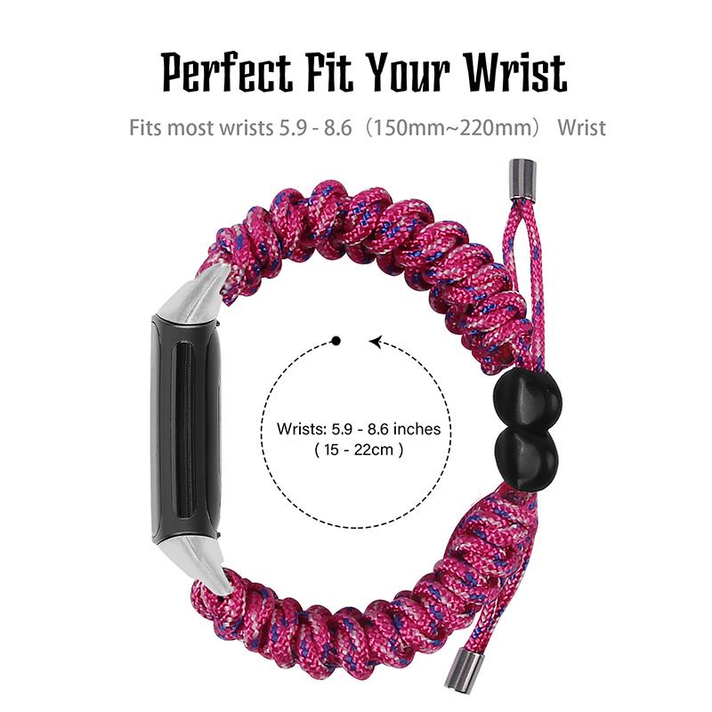 Stretchable Nylon Braided Rope Watch Strap Slide Beads Replacement Wrist Band for Fitbit Charge 6/5