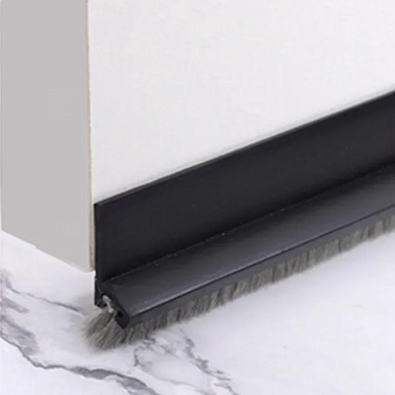 1M Silicone Door Bottom Seal Strip With Brush Weatherstrip Under Door Draft Stopper Anti-Cold Soundproof Windproof Gap Blocker