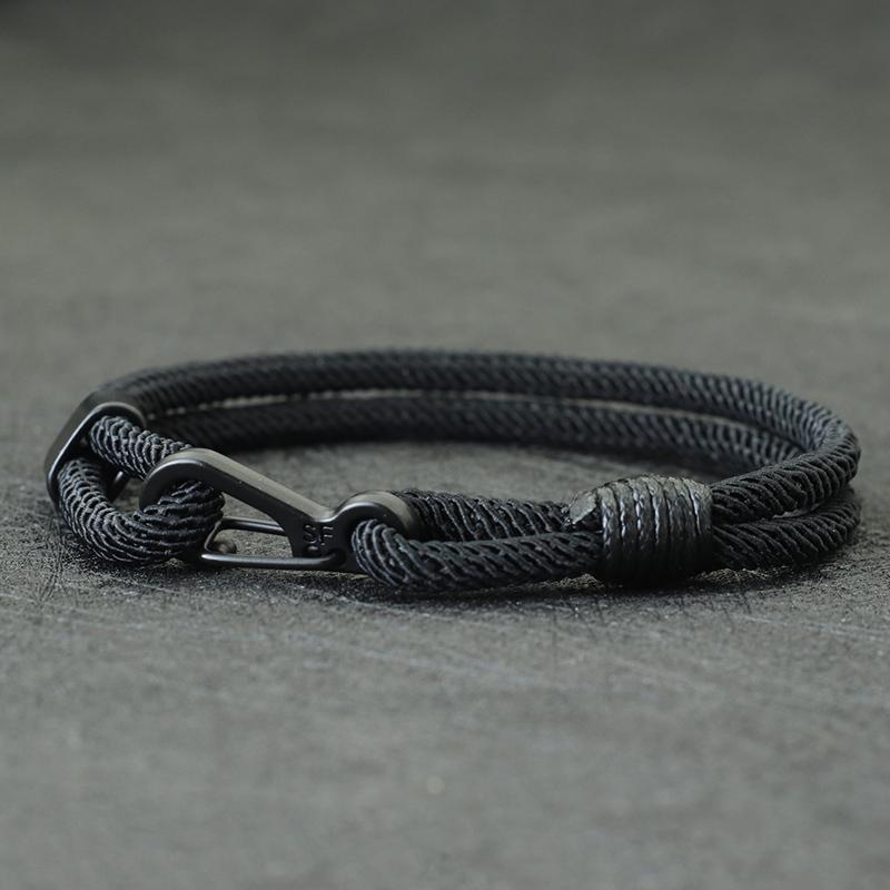 

New Fashion Men Bracelet Rope Handmade Mountaineering Buckle Macrame Braclet Homme Gift For Him Pulseira Corda Masculina M 19.5cm 7.7Inch чорний