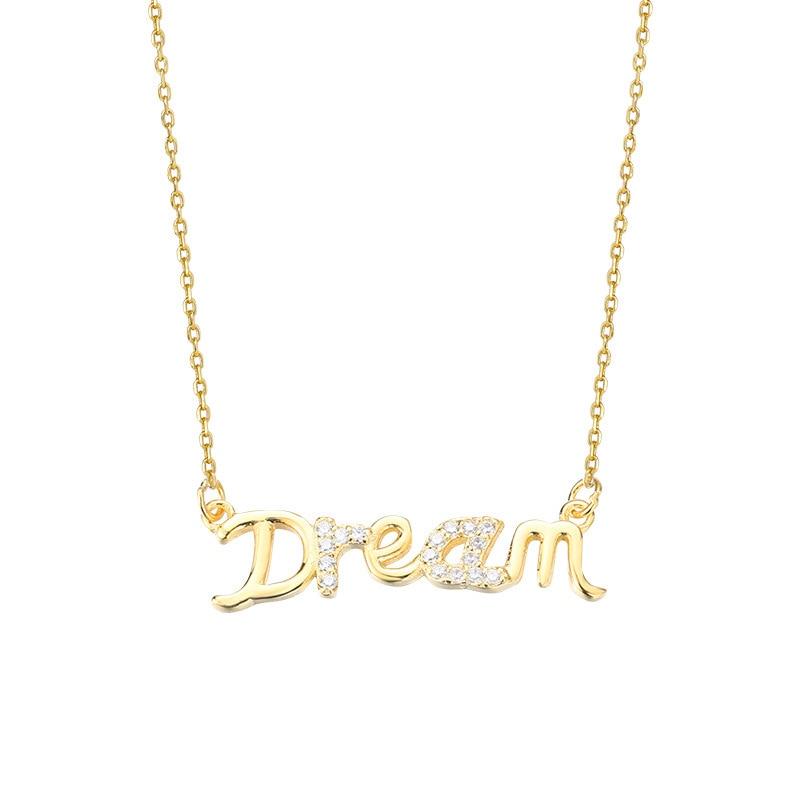 Fashion 925 Sterling Silver Letter Dream Charm Pendant Choker Necklace for Women Girls Statement Wedding Jewelry Dz795