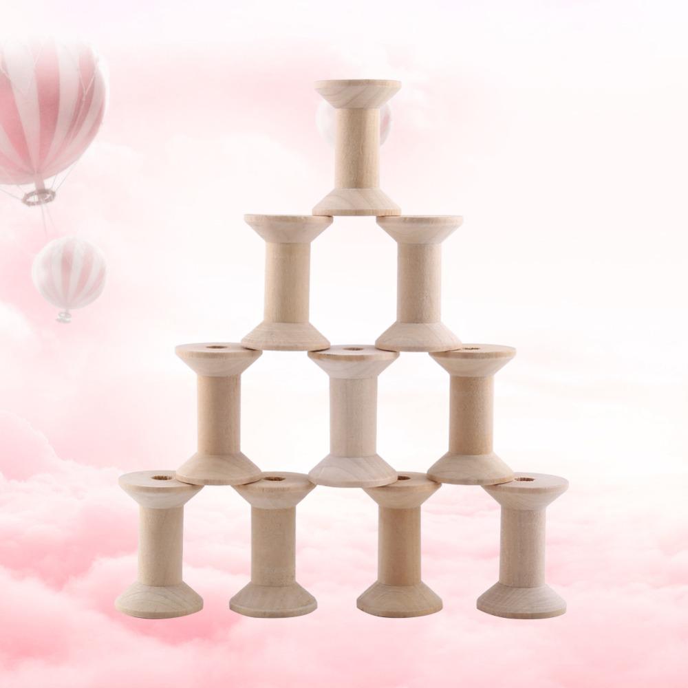 10pcs 1.85 X 1.22in Natural Wood Thread Spools Lightweight Wooden Spools  DIY Sewing