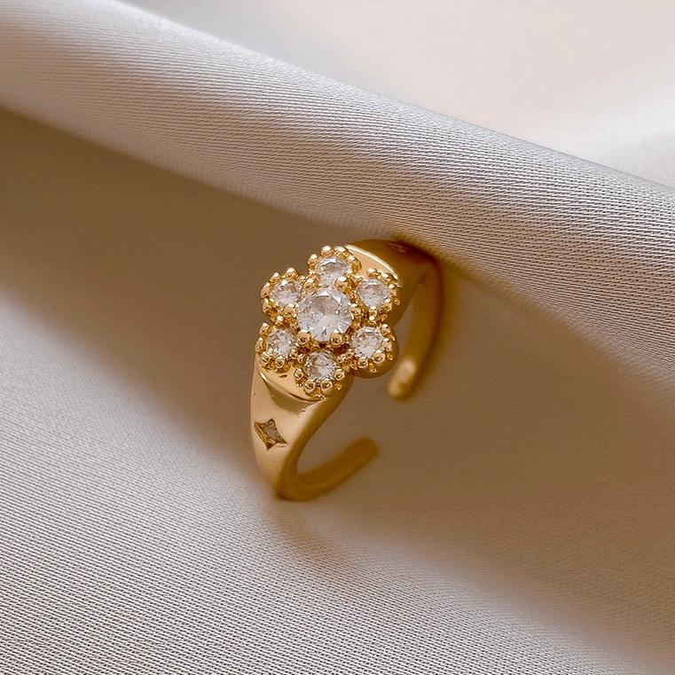 Korean Flower Design High-End Gold-Plated Ring