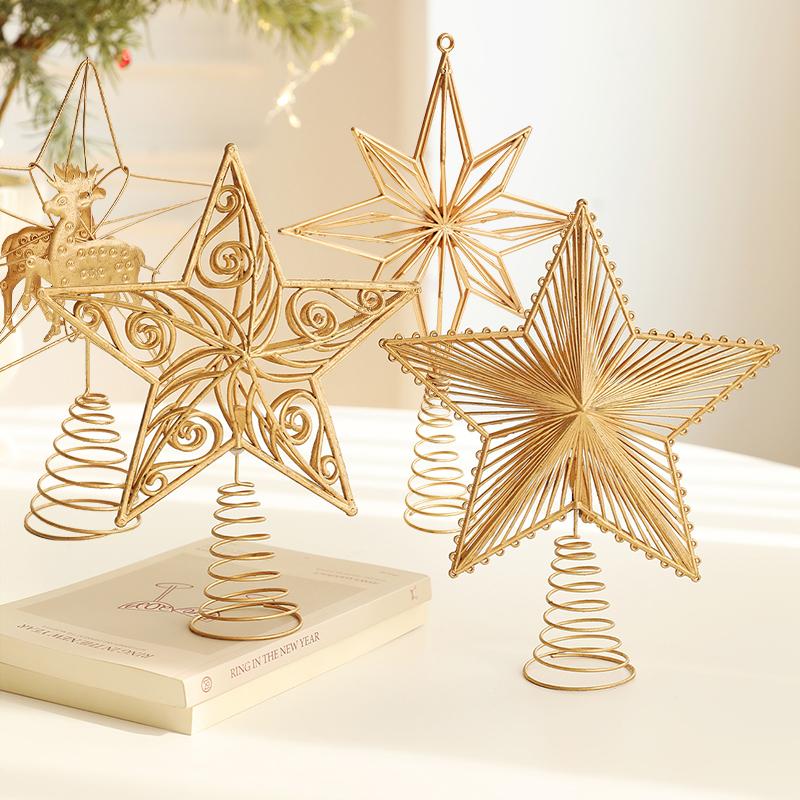 1Pc Christmas Tree Topper Modern Hollow Design Home Decor Christmas Tree Decorations Shimmering Christmas Topper Star Ornament