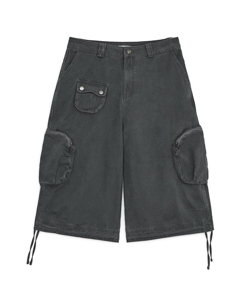 HUG YOUR SKIN Washed Bermuda Cargo Pants (Charcoal)