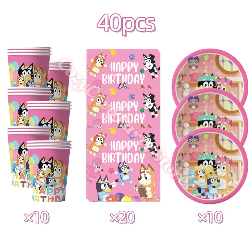 Pink Bluey Birthday Party Decoration Set Bingo Puppy Cup Plate Napkins Balloons For Kids Favors Gifts Photo Booth Baby Shower