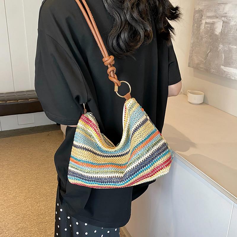 Fashionable Pvc Shoulder Bag With Artistic Design For Women Colorful Summer Handbag With Stitching