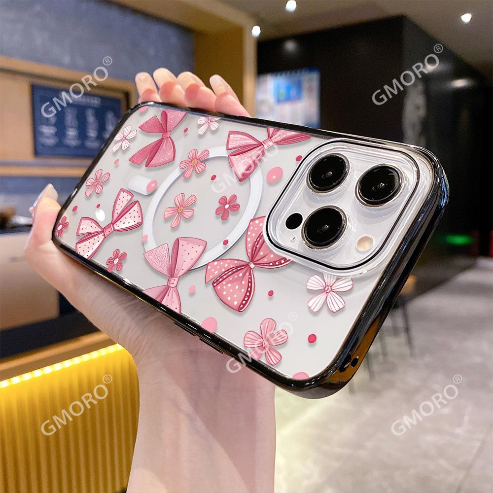 List Pink Bow for Apple 16pm Korean Protective Case iPhone17 Magnetic Mobile Phone Case