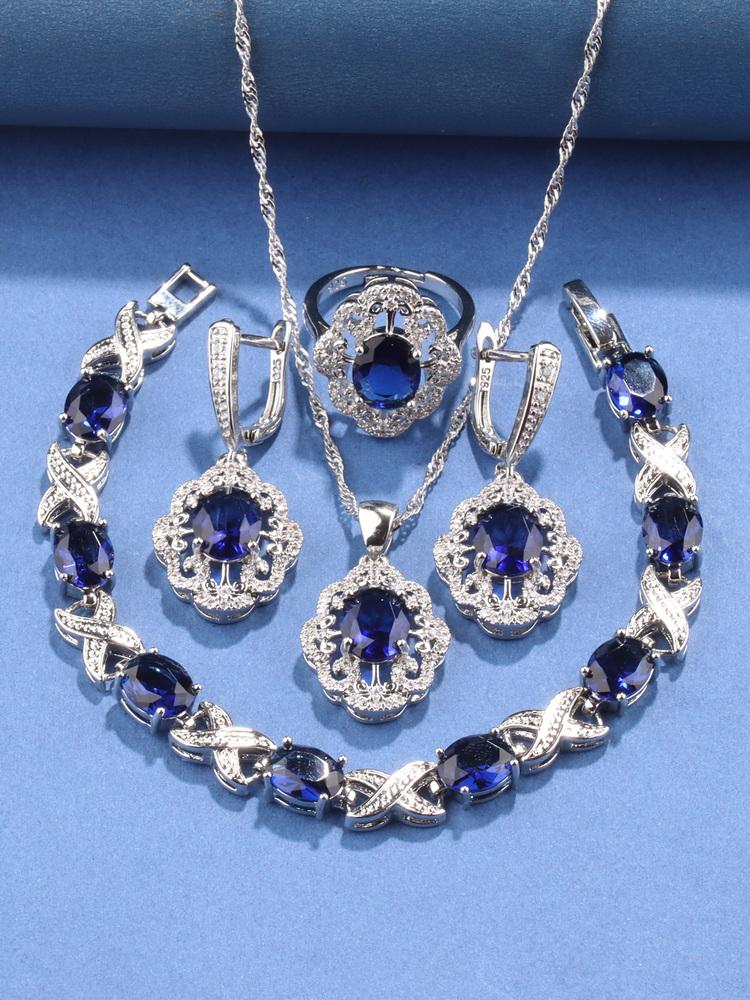 Feiner Schmuck    Originales Hochzeitsaccessoire Top Zirkon Damen Halskette Ohrringe Armband Ring Elegante Damen Sets