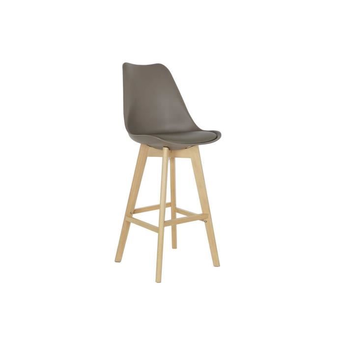 Tabouret de bar - Scandi - Hêtre - PU gris - 48,5 x 55 x 109 cm - Design moderne